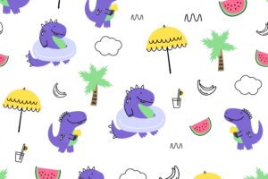 Vector seamless pattern with dinosaurs. cartoon style. children's print
