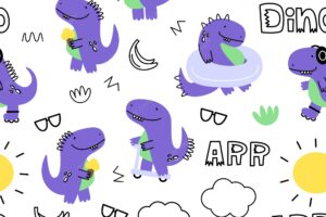 Vector seamless pattern with dinosaurs. cartoon style. children's print.