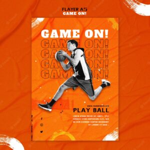 Vertical flyer template for playing basketball