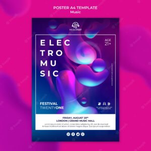 Vertical poster template for electro music festival with neon liquid effect shapes
