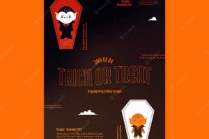 Vertical poster template for halloween with vampire in coffin