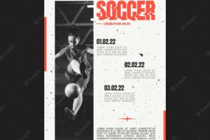 Vertical poster template for soccer with female player