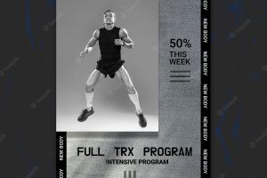 Vertical poster template for trx workout with male athlete