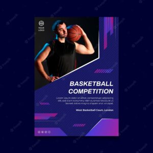 Vertical poster template with male basketball player