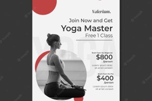 Vertical poster template for yoga class with female instructor