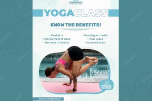 Vertical poster template for yoga practice with woman