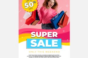 Vertical sale poster template with photo