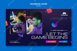 Video gaming social media cover template with gradient geometric forms