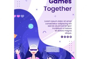 Vr glasses with virtual reality game poster template flat design illustration editable of square background for social media, greeting card or web