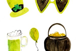 Watercolor set of illustrations for stpatrick day