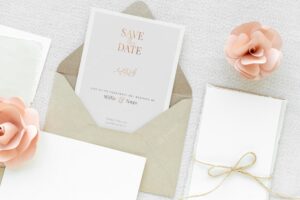 Wedding card template mockup with pink roses