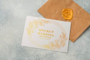 Wedding invitation and envelope above view