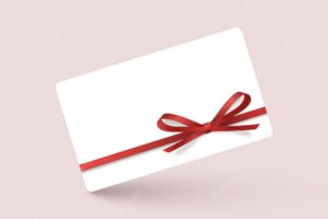 White gift voucher with red ribbons and bows