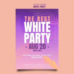 White party invitation template with vegetation