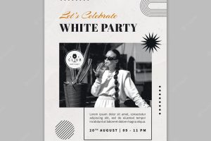 White party vertical poster template with monochrome design