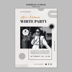 White party vertical poster template with monochrome design