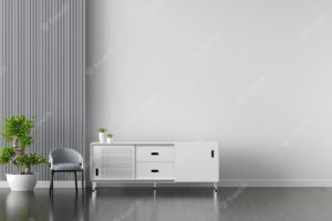 White sideboard in living room interior with copy space