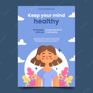 World mental health day flat design vertical flyer template