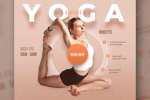 Yoga flyer social media post web banner with light background