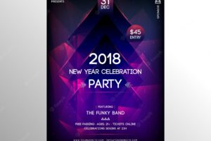 Abstract new year 2018 party flyer poster template in purple