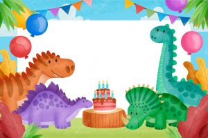 Birthday party with cake and dinosaurs