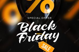 Black friday sale banner template with black shiny balloon