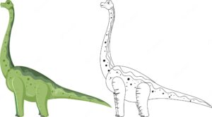 Brachiosaurus dinosaur with its doodle outline on white backgrou