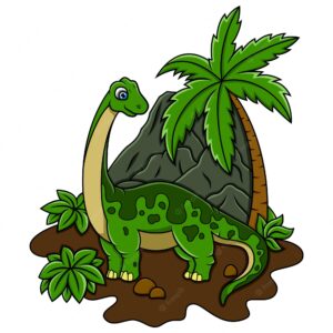 Cartoon brontosaurus  in the jungle
