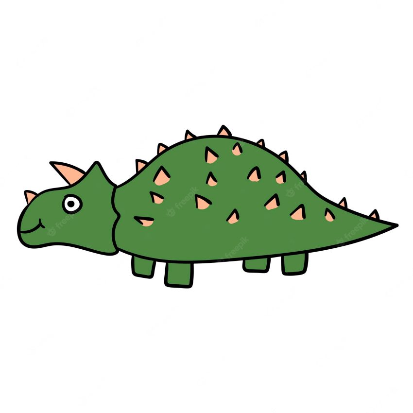 Cartoon doodle linear dinosaur triceratops isolated on white background