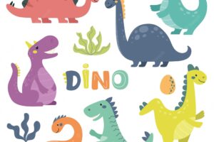 Collection of cute dinosaurs in the scandinavian