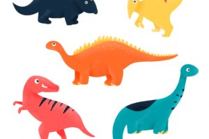 Colorful hand drawn dinosaur collection