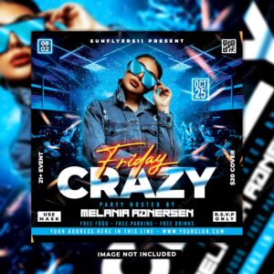 Crazy friday after party night club dj party flyer poster template