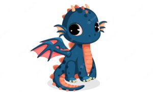 Cute dark blue baby dragon cartoon