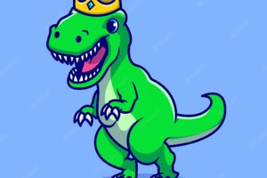 Cute dino with crown cartoon character. animal wildlife isolated.