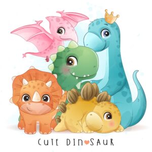 Cute dinosaur with watercolor illustration