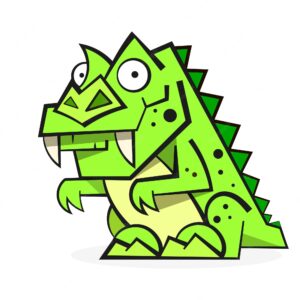 Cute green dinosaur isolated on white background. funny cartoon character, illustration.