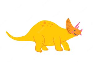 Cute herbivorous dinosaur triceratops vector flat illustration in hand drawn style