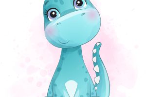 Cute little dinosaur portrait with watercolor effect