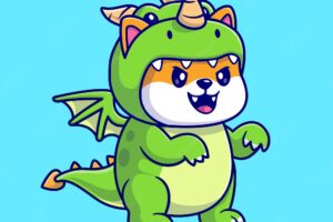 Cute shiba inu dog wearing dragon costume cartoon vector icon illustration. animal holiday isolated