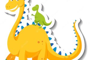 Cute yellow dinosaur cartoon character sticker
