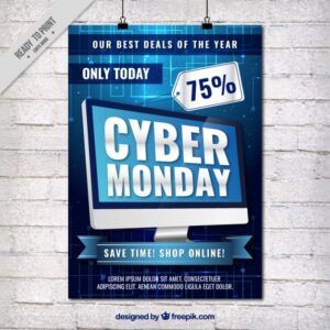 Cyber monday flyer with a computer