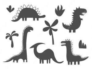 Dinosaur black silhouette set reptile shape collection predators and herbivores dino funny dinosaurs kids design for fabric or textile vector illustration isolated eps