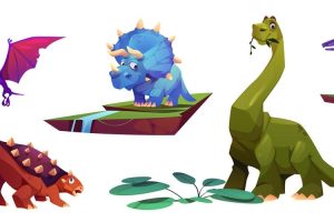 Dinosaur cartoon characters isolated vector set