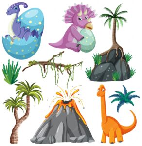 Dinosaurs and natural elements vector collection