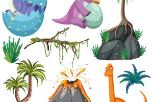 Dinosaurs and natural elements vector collection