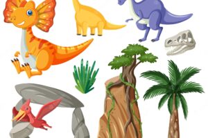 Dinosaurs and natural elements vector collection