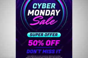 Flat cyber monday vertical sale poster template