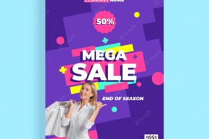 Flat mega sale poster template with photo