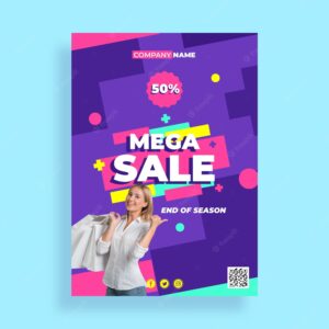 Flat mega sale poster template with photo