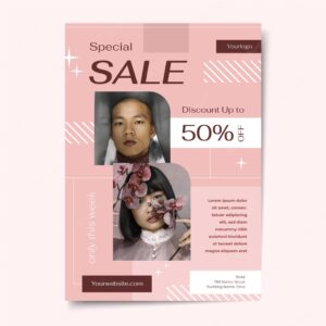 Flat sales poster template with photo